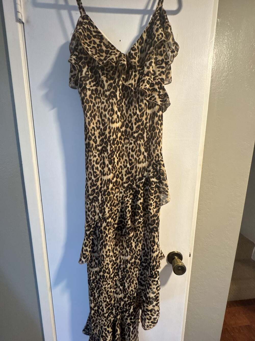 Paris Hilton Leopard Print Ruffle Maxi Dress Size L